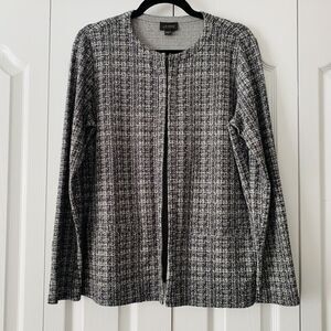 J Jill Cardigan S Gray  Wearever Collection Tweed Open Stretch Career Preppy